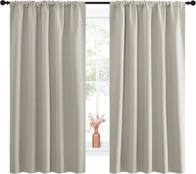 NICETOWN Blackout Curtains for Living Curtains, Room Darkening Window Curtain Panels, Easy-Care Solid Thermal Insulated Draperies/Drapes for Daughter Room (Natural, 2 Panels, 52 by 63)