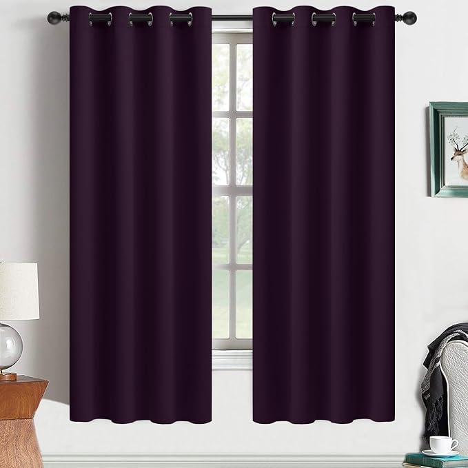 Yakamok Room Darkening Curtains 52x63 inch Length Dark Purple-Living Room | 2 panels,grommet blackout window treatment,thermal insulated,light blocking drapes,privacy protection,bedroom dining room