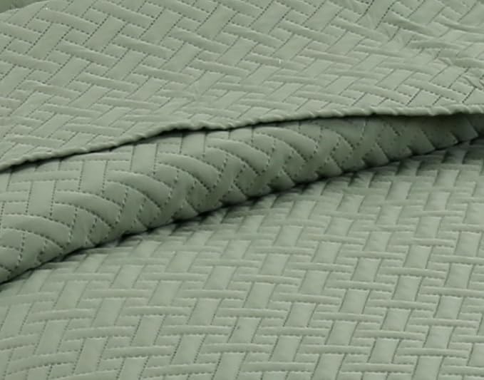 Legacy Decor 3 Pcs Pinsonic Reversible Coverlet King/Cal-King, Sage | Squared Stitched Bedspread Coverlet, All Season, Oversized, Sage Color, 3 PCS Set, King/Cal-King Size