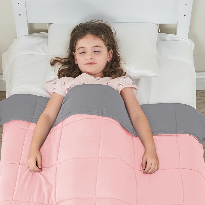 yescool Weighted Blanket (5 lbs, 36" x 48", Pink & Grey) Cooling Heavy Blanket, Perfect for 40-60 lbs, Breathable Throw Blanket Gifts with Premium Glass Bead, Machine Washable