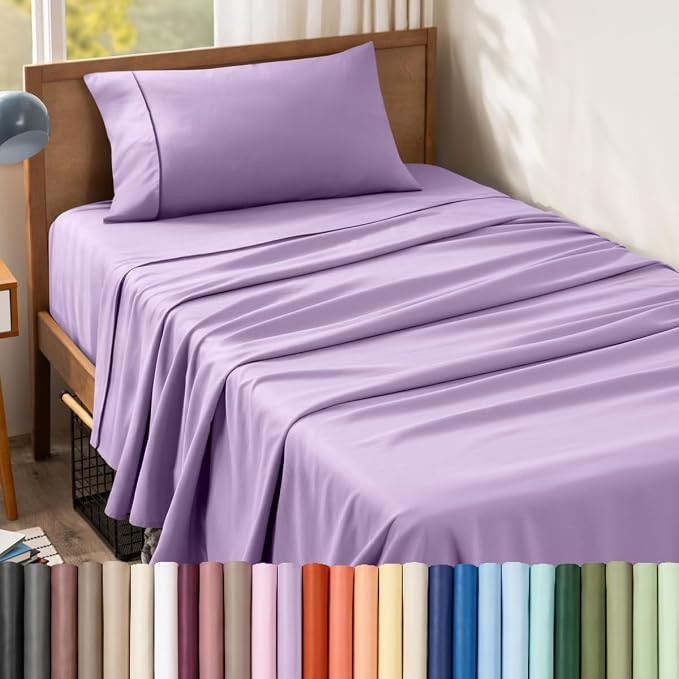 Bare Home Twin Sheet Set - 1800 Ultra-Soft (Twin, Lavender) | Deep Pockets 6 to 15 Inches, Breathable, Hypoallergenic, Hotel Luxury, Easy Fit, Soft, All-Season