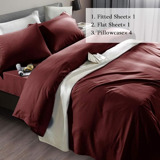 SONORO KATE Bed Sheet Set Super Soft Microfiber 1800 Series Luxury Egyptian Sheets Fit 18-24 Inch Deep Pocket Mattress Wrinkle-6 Piece (Burgundy, Full)