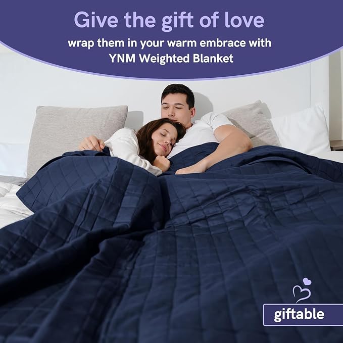 YnM 25lbs Weighted Blanket for Adults, Cotton Heavy Bed Throw Blanket with Cooling Glass Beads for All Season Use, Ideal for One Person of 240lbs (60x80 Inches, Queen Bed, Navy)