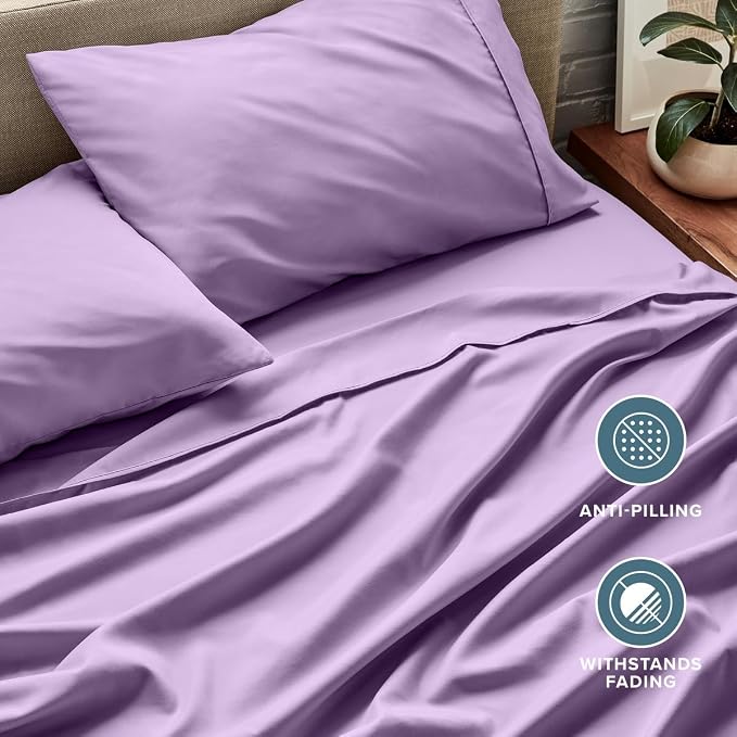 Bare Home Twin Sheet Set - 1800 Ultra-Soft (Twin, Lavender) | Deep Pockets 6 to 15 Inches, Breathable, Hypoallergenic, Hotel Luxury, Easy Fit, Soft, All-Season