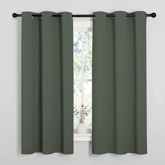 NICETOWN Dark Mallard Blackout Curtains for Dining Room 42" x 63" 2 Panels | Home Decoration Thermal Insulated Solid Grommet Blackout Drape for Window Treatments, Room Darkening Privacy Decor
