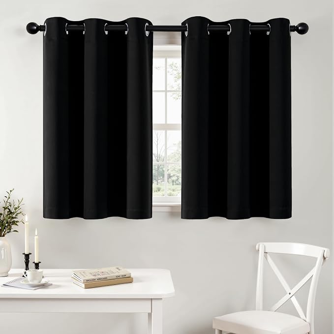 MIULEE Blackout Curtains for Bedroom 2 Panels 40 x 36 Inch Long Black | Thermal Insulated, Halloween Living Room Darkening Grommet Drapes, Noise Reducing, Light Blocking Window Treatments
