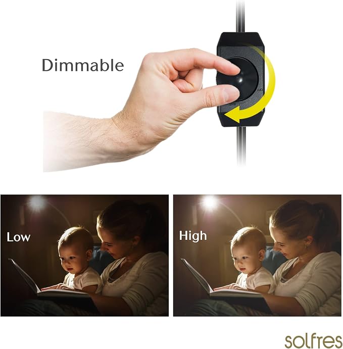 Patented Innovative Design Headboard Reading Light. No Drilling Golden Book Light for Bedtime Reading. Dimmable LED Book Reading Lamp with Bulb. Movable & Flexible, Black