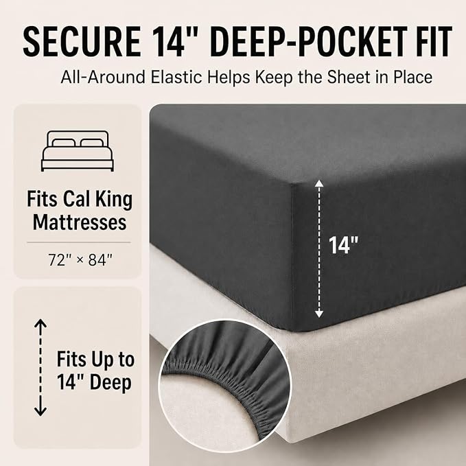 California King Comforter Set Dark Grey - 7 Pieces Bed in a Bag | OEKO-TEX Certified, All-Season, Bedroom, Guest Room, Down-Alternative Comforter + Flat & Fitted Sheets + 4 Pillowcases