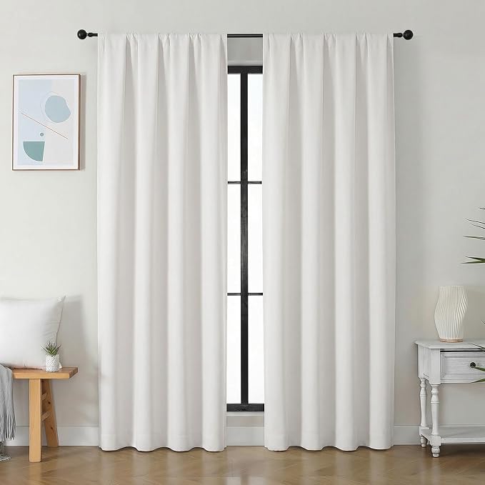 Simplebrand Ava Ivory Light Filtering Curtains for Bedroom 84 Inch Length 2 Panels Set, Solid Thermal Insulated Privacy Nursery Window Treatment Curtains Light Filtering Drapes, W40 x L84 Inch, Ivory