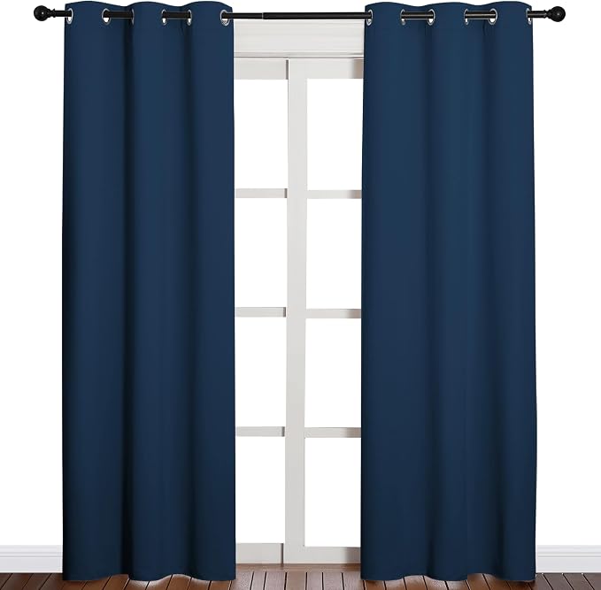 NICETOWN Moroccan Blue Blackout Curtains for Office 42" w x 84" L 2 Panels | Thermal Insulated Solid Grommet Drapes for Theater Living Room Kitchen, Light Blocking Room Darkening Noise Reducing Decor