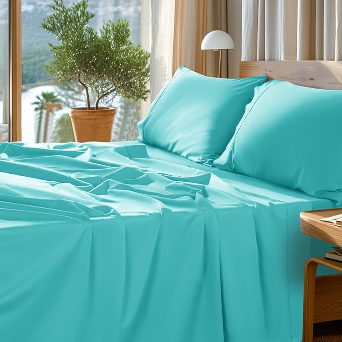 SONORO KATE 1000 Series 100% Egyptian Cotton Cal King Sheet Set,4 Pieces | Soft,Breathable Long Staple,Sateen Weave,Luxury 5-Star Hotel Bed Sheets,16" Deep Pocket,Seafoam