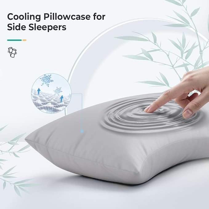 Cooling Curved King Pillow Case for Sider Sleeper Breathable Cool Silky Soft Pillow Cover with Zipper for Hot Sleepers,Hair and Skin Friendly,Light Grey,1 Pack,20x36IN