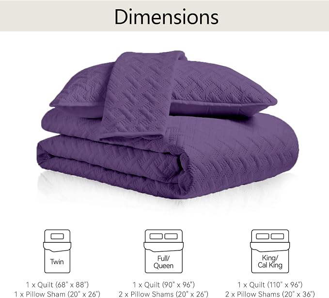FLYMME Quilts King Size,Lightweight Purple Bedspreads,Basket Weave Pattern,Ultra Soft Microfiber Bed Coverlet 3 Pieces for All-Seasons (1 Quilt,2 Pillow Shams)