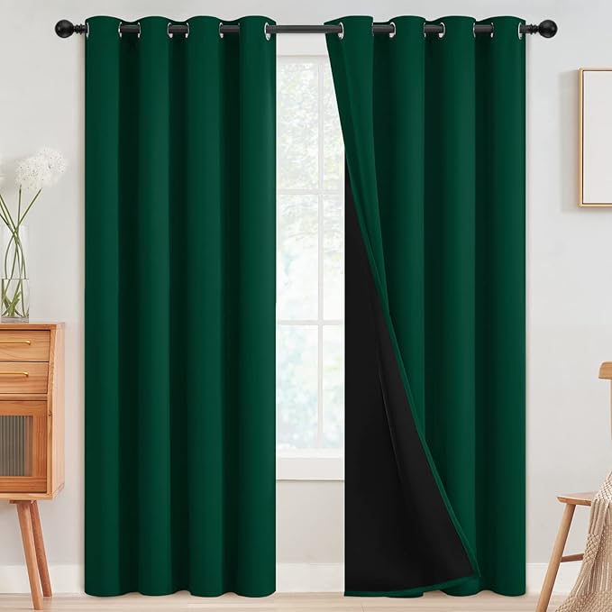 SimpleHome Dark Green 100% Blackout Curtains Room Darkening Living Room 96 | Curtains for Bedroom,Thermal Insulated Grommet Window Drapes,Curtains for Living Room with Black Back,52 x 96 Inch,2 Panels