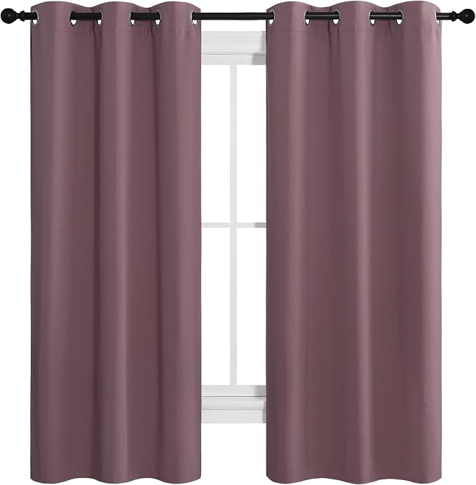 NICETOWN Dry Rose Blackout Curtains for Kitchen 42" w x 68" L 2 Panels | Window Treatment Thermal Insulated Solid Grommet Room Darkening Drapes for Bedroom Living Room, Light Blocking Home Decor
