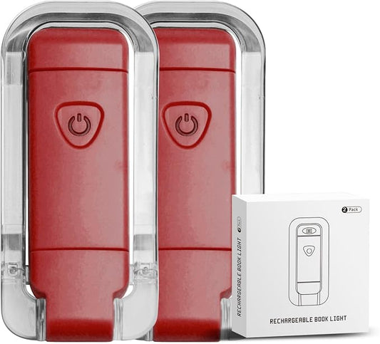 EGWASER Book Light for Reading in Bed, USB Rechargeable Clip on Book Lights, 3 Brightness Adjustable Dimmable Bookmark Light for Eye-Protection, Reading Lamp for Bookworms, Travel (2-Pack Red)