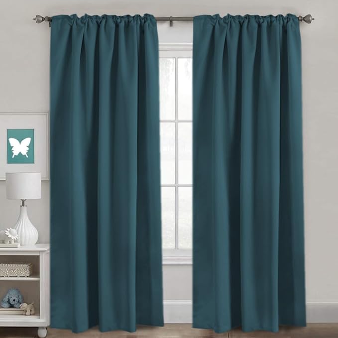 H.VERSAILTEX Blackout Curtains Thermal Insulated Window Treatment Panels Room Darkening Blackout Drapes for Living Room Back Tab/Rod Pocket Bedroom Draperies, 52 x 96 Inch, Dark Teal, 2 Panels