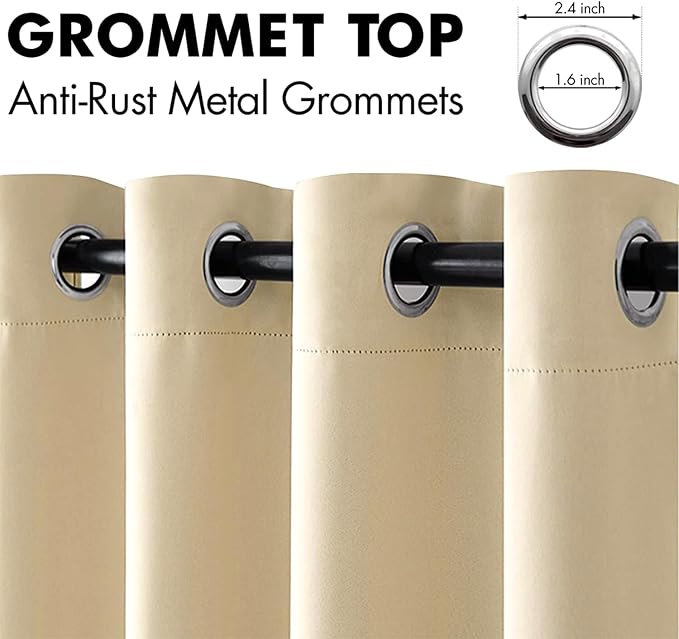 MIULEE Cream Beige Blackout Bedroom Curtains 63 Inch Long Light Blocking | Grommet Top, Room Darkening Window Drapes, Privacy Protection, Thermal Insulated, Heat Blocking