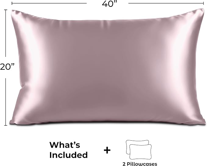 Pure Bedding Satin Pillowcase 2 Pack - King Size (20"x40", Champagne Pink) - Silky Pillow Cases for Hair and Skin - Satin Pillow Covers with Envelope Closure - Extra Soft Premium Microfiber