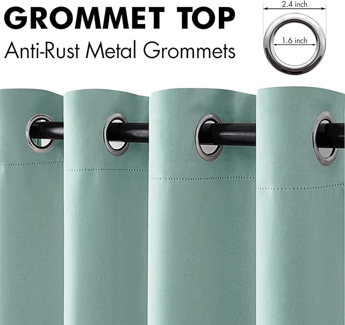 MIULEE Aqua Blackout Bedroom Curtains Drapes 72 Inch Long 52"x72" | Grommet Top, Room Darkening Window Drapes, Privacy Protection, Thermal Insulated, Heat Blocking, Light Blocking