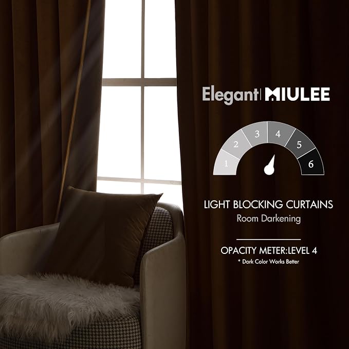 MIULEE Velvet Curtains 52x90 inches 2 Panels Brown Blackout Curtains | Luxury, Bedroom Living Room, Thermal Insulated, Super Soft Window Drapes, Rod Pocket & Back Tab