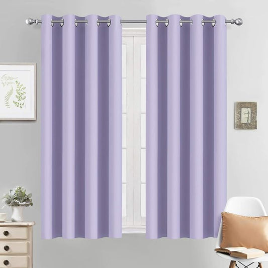 Yakamok Room Darkening Curtains 52x54 inch Length Lilac-Living Room | 2 panels,grommet blackout window treatment,thermal insulated,light blocking drapes,privacy protection,bedroom dining room