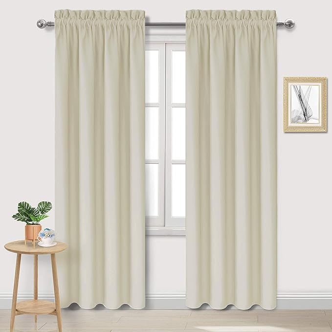DWCN Blackout Curtains for Bedroom 42 x 84 Inch Long Light Beige 2 Panels | Room Darkening, Thermal Insulated, Light Blocking, Rod Pocket Drapes, Noise Reducing Window Treatments