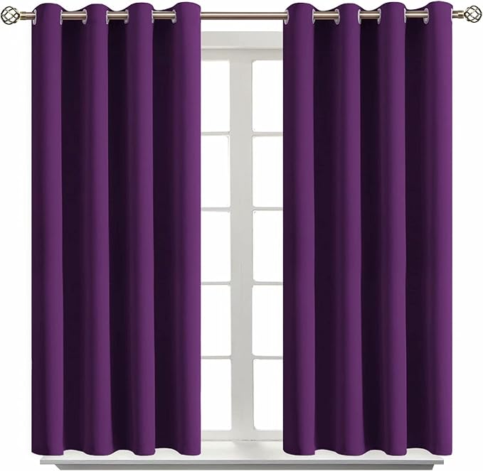 BGment Purple Blackout Curtains for Bedroom 54 Inch Long - 2 Panels | Grommet Top, Black Out, Room Darkening, Sunblock, Thermal Insulated, Window Drapes for Kids Boys Room, 52x54 Inch