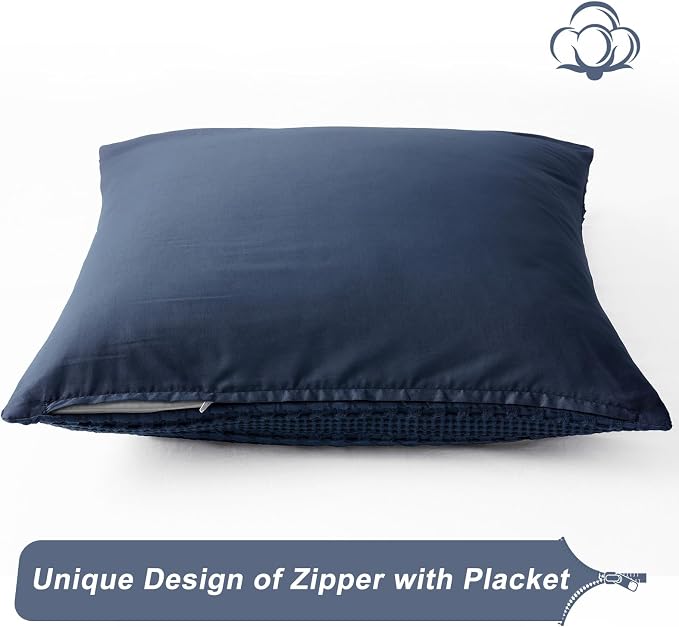 PHF 100% Cotton Waffle Weave Euro Sham Covers, 2 Pack 26" x 26" Bed Pillow Covers for Elegant Home Decor, No Filling, Luxury Aesthetic Soft Euro Pillow Cases for Bed, Blue Sapphire
