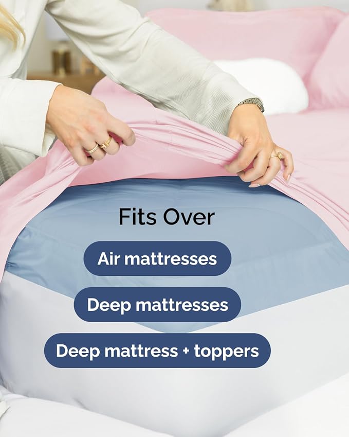 Flex Top Split Head King Sheet Set - 4 Piece Extra Deep - Lavender Pink | Easily Fits 18 to 24 inch Mattress, Ultra Soft, Wrinkle & Fade Free with Extra Deep Pockets, Comfy Hotel Luxury Bedding