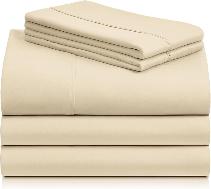 LuxClub Split King Sheets for Adjustable Bed, Deep Pocket Split King Sheets Set 5PC, Cooling Sheet Split King Size, Soft Hotel Luxury Bedding, Silky Fitted Sheet & Pillowcase Sets, Cream | LuxClub Silky Fitted Sheet & Pillowcase Sets, Breathable Hotel ...
