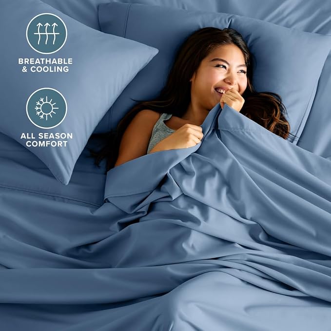 Bare Home Twin Sheet Set - 1800 Ultra-Soft (Twin, Coronet Blue) | Deep Pockets 6 to 15 Inches, Breathable, Hypoallergenic, Hotel Luxury, Easy Fit, Soft, All-Season