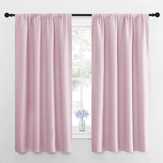 NICETOWN Baby Pink Blackout Curtains for Girls Room 42" w x 63" L 2 Panels | Nursery Essential Thermal Insulated Solid Rod Pocket Top Drapes, Light Blocking Noise Reducing Room Darkening Home Decor