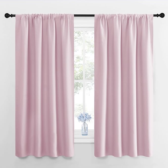 NICETOWN Window Curtains for Bedroom, Baby Pink, 2 Panels, W42 x L48 -Inch, Home Decoration Thermal Insulated Rod Pocket Blackout Blinds & Drapes for Small Windows
