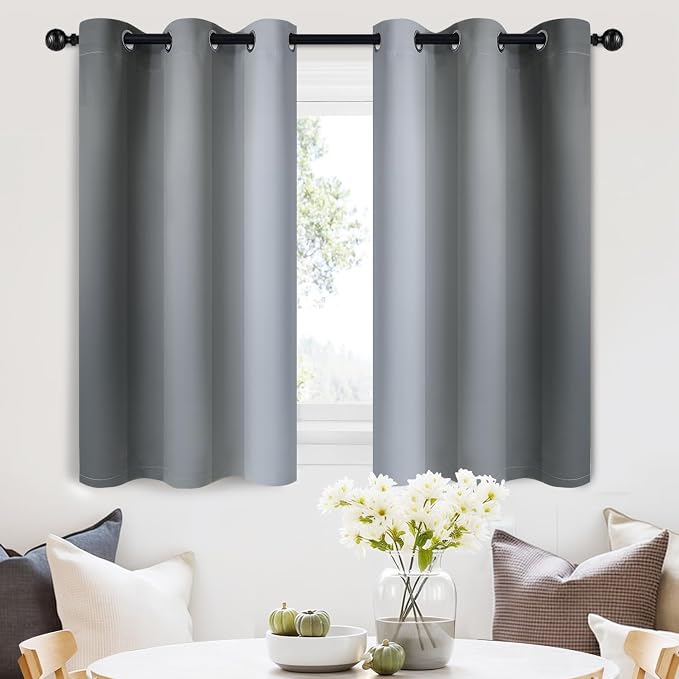 SimpleHome Ombre Grey to Grey White Curtains for Living Room 42Wx36L | Room Darkening Curtains for Bedroom,Gradient Light Blocking Curtain,Thermal Insulated Grommet Window Drapes,2 Panels,36 Inch