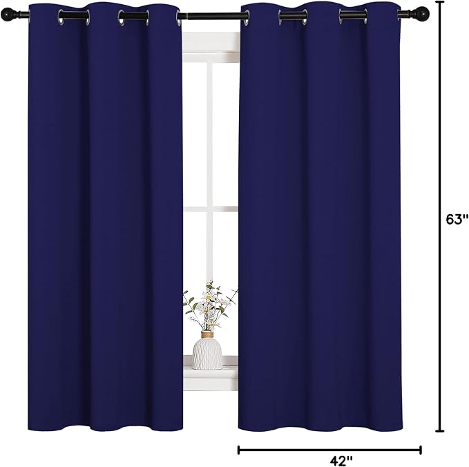NICETOWN Royal Blue Blackout Curtains for Kid's Room 42" w x 63" L 2 Panels | All Season Thermal Insulated Solid Grommet Top Drapes Panels, Light Blocking Noise Reducing Window Treatments Home Decor