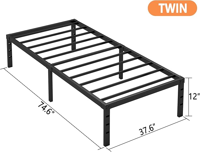 Hafenpo 12 Inch Twin Bed Frame, Under Bed Storage, Black | Sturdy Metal Platform Twin Size, No Box Spring Needed, Heavy Duty, Easy Assembly, Strong Bearing Capacity