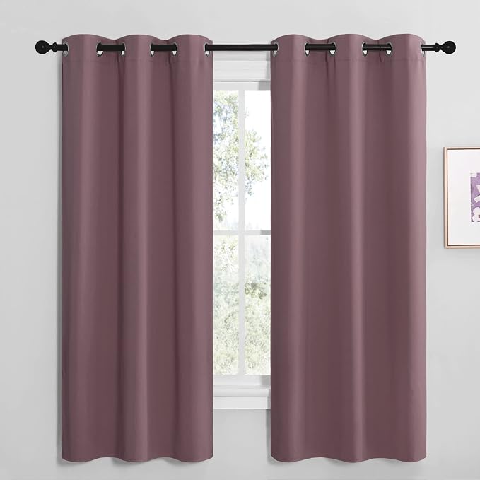 NICETOWN Dry Rose Blackout Curtains for Kitchen 42" w x 68" L 2 Panels | Window Treatment Thermal Insulated Solid Grommet Room Darkening Drapes for Bedroom Living Room, Light Blocking Home Decor