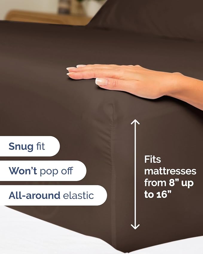 Flex Top Split Head King 6 Piece Sheet Set - Breathable & Cooling - Brown | Ultra Soft Hotel Luxury Bedding Set w/ 8-16 Inch Deep Pockets, 1 Flat & 1 Split-Head Fitted Sheet & 4 Pillowcases, Fade Free