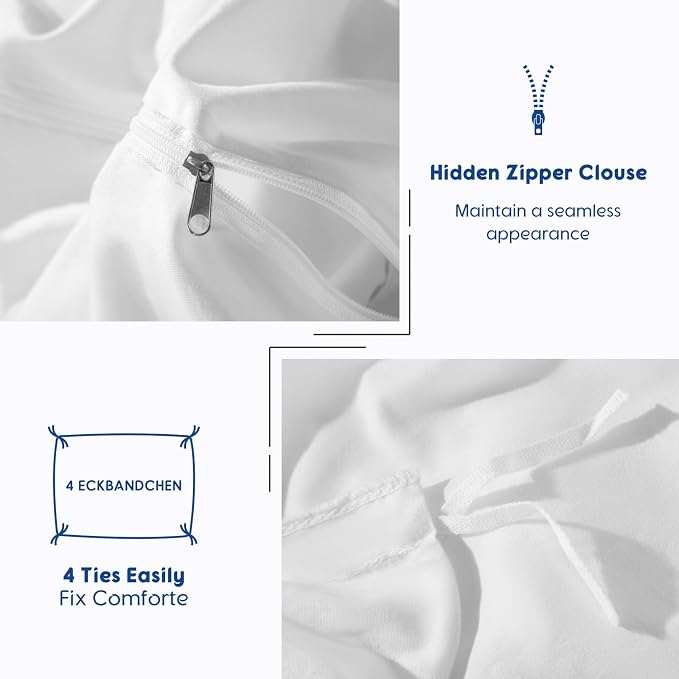 SONORO KATE 1000 Series 100% Egyptian Cotton King Duvet Cover Set,3PC | Long Staple Cotton,Sateen Weave,Soft,Breathable,Luxury Hotel Bedding,All-Season,Hidden Zipper Closure,White
