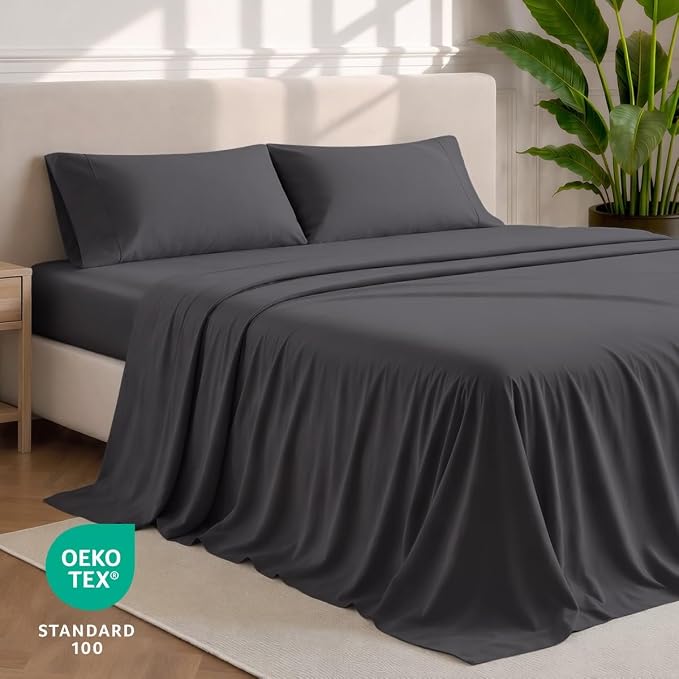Bare Home Full XL Sheet Set - 1800 Ultra-Soft (Full XL, Forged Iron Grey) | Deep Pockets 6 to 15 Inches, Breathable, Hypoallergenic, Hotel Luxury, Easy Fit, Soft, All-Season