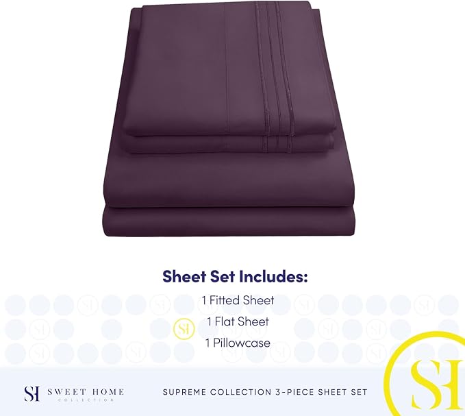 Twin Sheets - Breathable Luxury Sheets with Full Elastic & Secure Corner Straps Built In - 1800 Supreme Collection Extra Soft Deep Pocket Bedding Set, Sheet Set, Twin, Purple