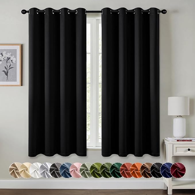 MIULEE Blackout Curtains for Bedroom 2 Panels 55 x 68 Inch Long Black | Thermal Insulated, Halloween Living Room Darkening Grommet Drapes, Noise Reducing, Light Blocking Window Treatments