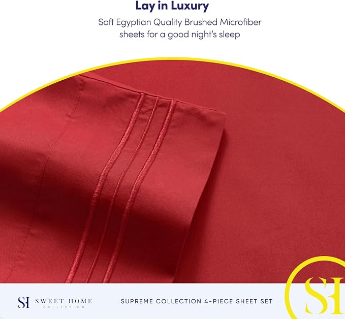 Twin Sheets - Breathable Luxury Sheets with Full Elastic & Secure Corner Straps Built In - 1800 Supreme Collection Extra Soft Deep Pocket Bedding Set, Sheet Set, Twin, Red
