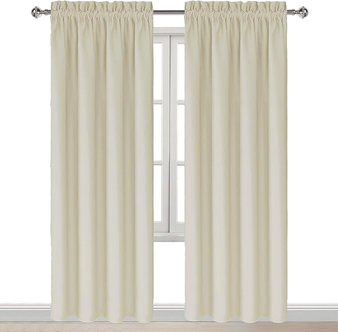 DWCN Blackout Curtains for Bedroom 42 x 84 Inch Long Light Beige 2 Panels | Room Darkening, Thermal Insulated, Light Blocking, Rod Pocket Drapes, Noise Reducing Window Treatments