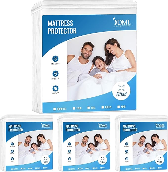 DMI Waterproof Mattress Protector and Cover, Contoured Fitted Sheet Fit, Hospital Bed, White, 36x80x6 Inch (Pack of 4)