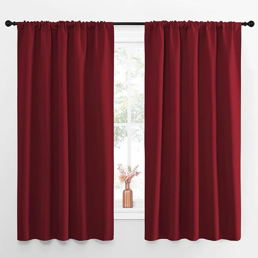 NICETOWN Christmas Burgundy Blackout Curtains and Drapes - Soft Fabric Thermal Insulated Solid Rod Pocket Room Darkening Draperies for Window (2 Panels, 52 inches Width by 63 inches Length)