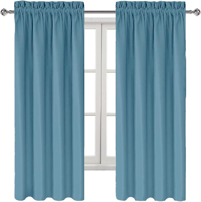 DWCN Blackout Curtains for Bedroom Living Room 42 x 63 Inch Long 2 Panels | Room Darkening, Thermal Insulated, Light Blocking, Rod Pocket Drapes, Noise Reducing Window Treatments, Stone Blue