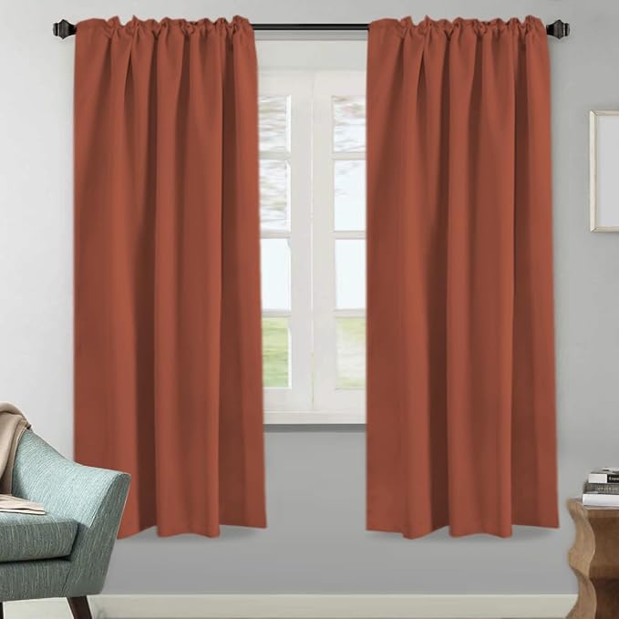 H.VERSAILTEX Blackout Curtains Thermal Insulated Window Treatment Panels Room Darkening Blackout Drapes for Living Room Back Tab/Rod Pocket Bedroom Draperies, 52 x 72 Inch, Orange, 2 Panels