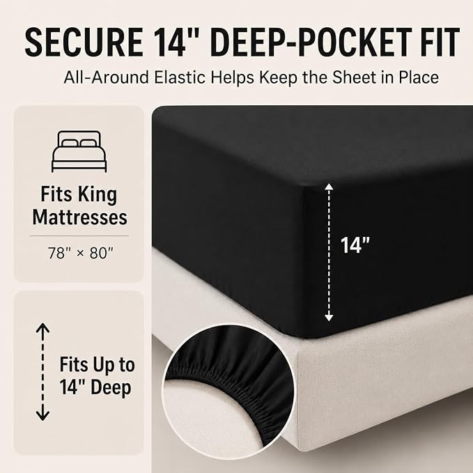 King Size Comforter Set Black - 7 Pieces Bed in a Bag | OEKO-TEX Certified, All-Season, Bedroom, Guest Room, Down-Alternative Comforter + Flat & Fitted Sheets + 4 Pillowcases